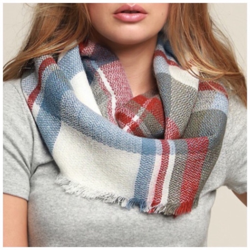 Blue, Red, & Grey Blanket Scarf